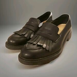 Clarks Women's Size 10 Loafers Leather Black Slip-On Block Heel Penny Comfort